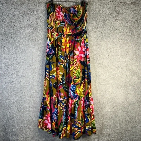 Aerie Strapless‎ Smocked Floral Midi Small Petite Dress - Picture 4 of 11